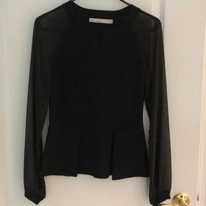 Karen Millen Knit Peplum Top with Sheer Sleeves